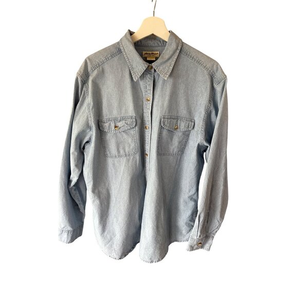 Eddie Bauer Light Wash Denim Shirt Mens Large Cotton Button Down Casual Fit - Picture 3 of 7